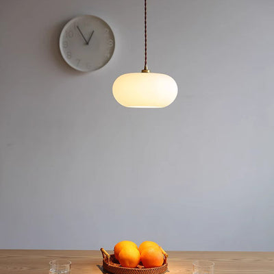 Modern Minimalist Copper Glass Wood Persimmon Shaped 1-Light Pendant Light For Dining Room