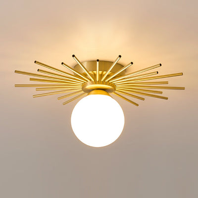 Contemporary Creative Round Copper Glass Semi-Flush Mount Ceiling Light For Living Room