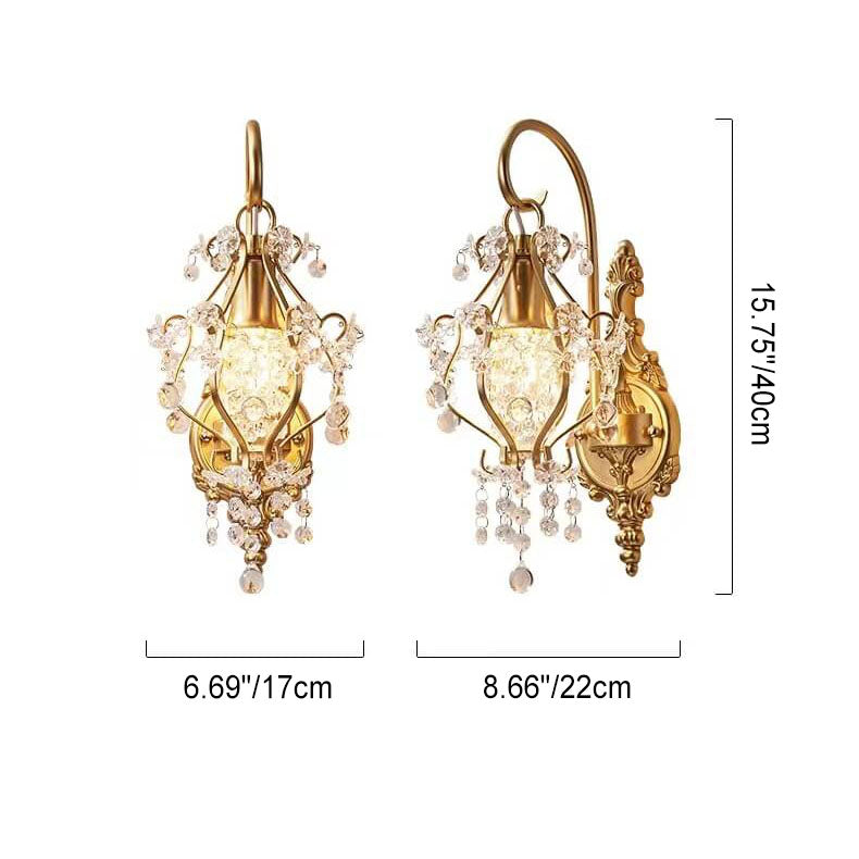 French Luxury Brass Decorative Water Drop Crystal 1-Light Wall Sconce Lamp