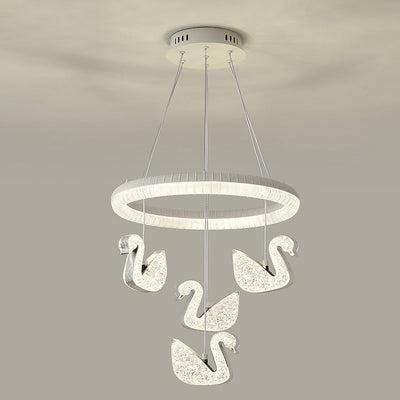 Contemporary Luxury Circle Ring Shade ABS Swan Decor LED Chandelier For Living Room