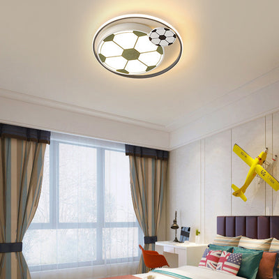 Contemporary Creative Cartoon Football Iron LED Kids Flush Mount Ceiling Light For Bedroom