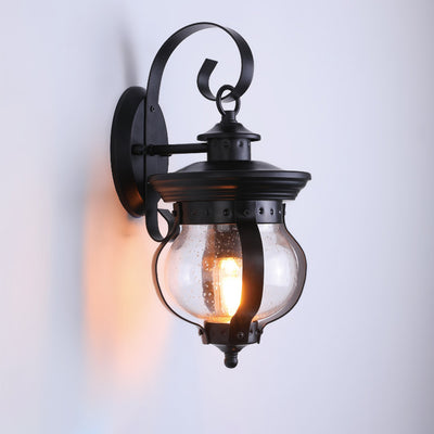 Contemporary Industrial Iron Glass Gourd Shape 1-Light Waterproof Wall Sconce Lamp For Outdoor Patio