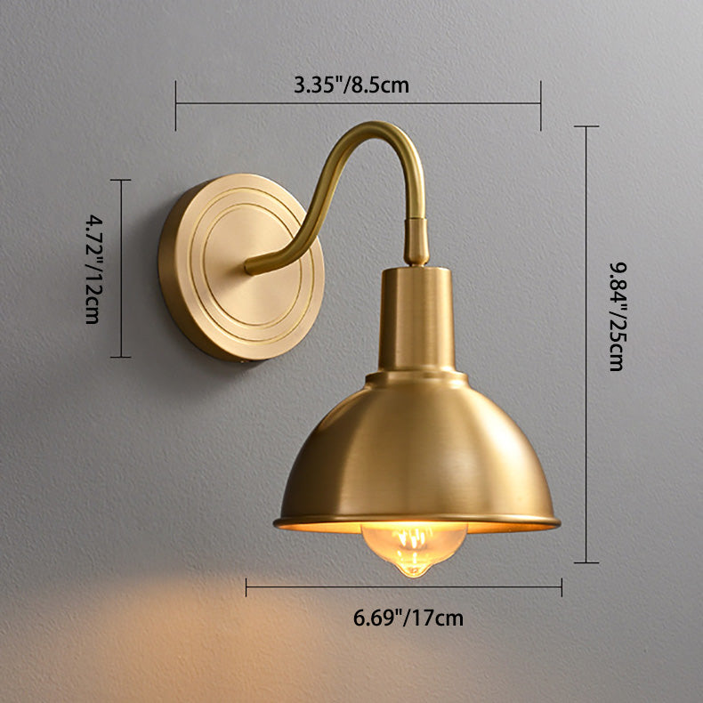 Contemporary Luxury Full Copper Semicircle Shade 1-Light Wall Sconce Lamp For Living Room