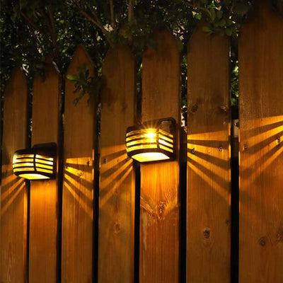 Outdoor Solar Square Striped Cage LED Waterproof Wall Sconce Lamp