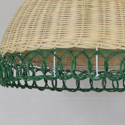 Traditional Japanese Rattan Weaving Round 1-Light Pendant Light For Living Room