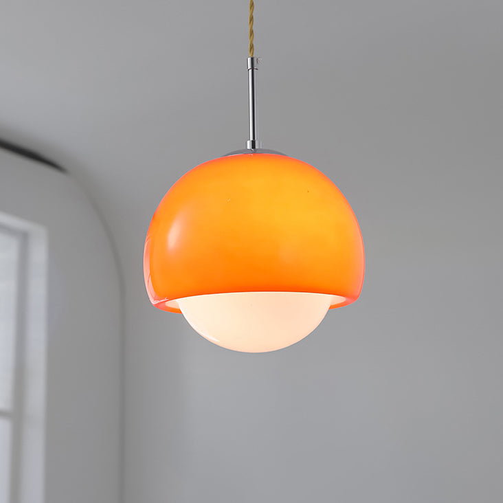 Modern Minimalist Round Ball Glass Iron 1-Light Pendant Light For Living Room