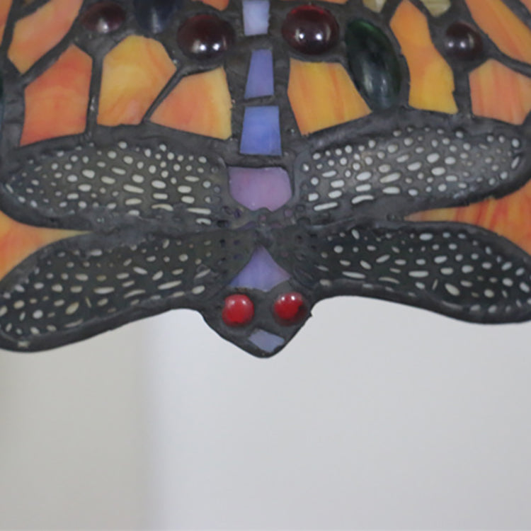 Traditional Tiffany Half Ball Floral Dragonfly Iron Glass 1-Light Wall Sconce Lamp For Bedroom