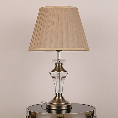 Traditional European Cylinder Hardware Crystal Fabric 1-Light Table Lamp For Bedroom