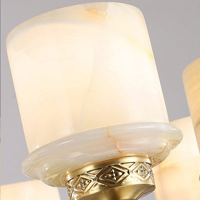 Traditional Chinese Copper Marble Cylinder 1/2 Light Wall Sconce Lamp For Living Room