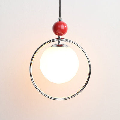 Contemporary Creative Glass Ball Shade Iron Ring 1-Light Pendant Light For Living Room