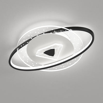 Contemporary Creative Kids Round Circle Diamond Iron Acrylic LED Flush Mount Ceiling Light For Bedroom