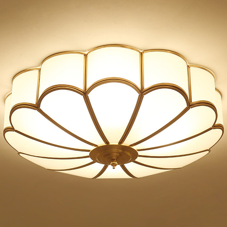 Contemporary Luxury Flower Copper Glass 3/4/6 Light Flush Mount Ceiling Light For Living Room