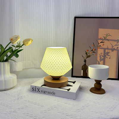 Contemporary Creative Wood Glass Tapered Ribbed Pattern 1-Light Table Lamp For Bedside