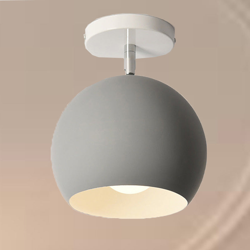 Modern Minimalist Macaron Round Globe Iron 1-Light Semi-Flush Mount Ceiling Light For Living Room