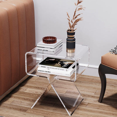 Modern Minimalist Rectangular Acrylic End Table 2-Tier For Living Room