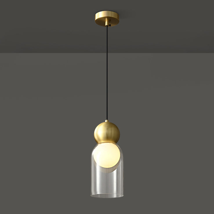 Modern Minimalist Dome Cylinder Orb Copper Glass 1-Light Pendant Light For Bedroom