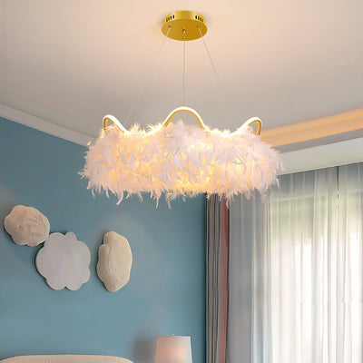 Contemporary Creative Crown Feather Aluminum Acrylic LED Pendant Light For Bedroom