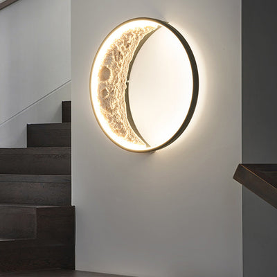 Modern Art Deco Round Metal Resin LED Wall Sconce Lamp For Bedroom