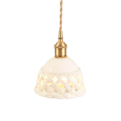 Nordic Minimalist Ceramic Hollow Design Dome Brass 1-Light Pendant Light