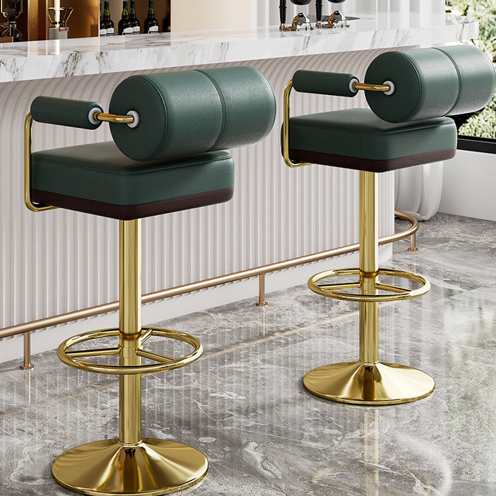 Modern Luxury Square Cylindrical Leather Metal Bar Stool Backrest Armrest For Dining Room