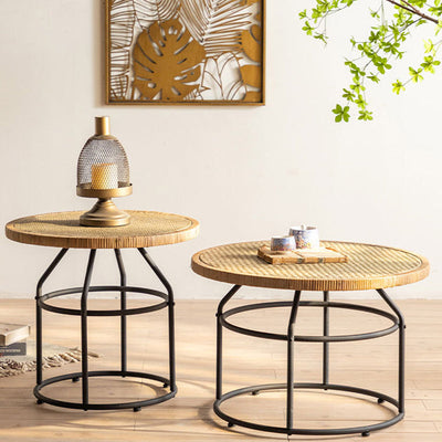 Traditional Japanese Round Rattan Iron Coffee Table For Living Room