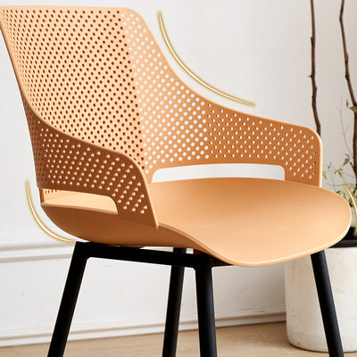 Modern Minimalist Square Hollowed Out Dots Backrest Plastic Iron Dining Chair Armrest For Dining Room