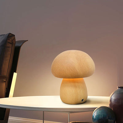 Contemporary Creative Mushroom Rubberwood Beechwood LED Table Lamp For Bedroom