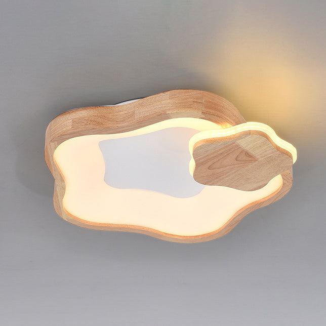 Modern Minimalist Pentagonal Star Wood Grain Acrylic LED Flush Mount Ceiling Light For Bedroom