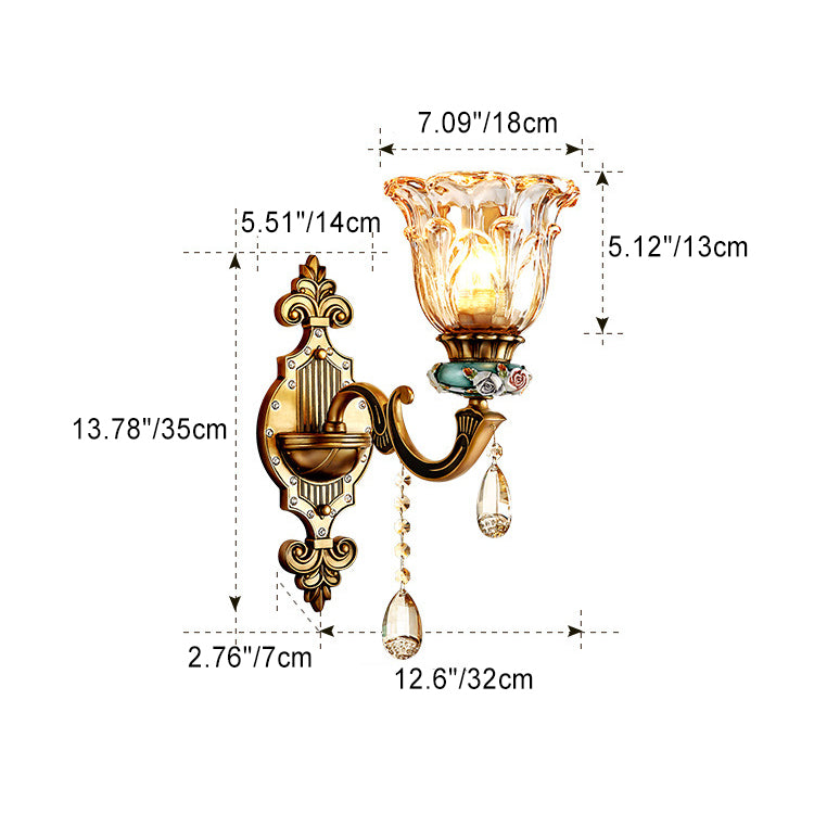 Traditional European Floral Zinc Alloy Resin Crystal Glass 1-Light Wall Sconce Lamp For Hallway