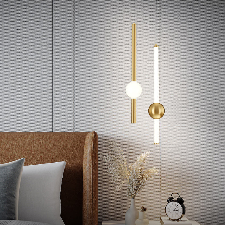 Modern Minimalist Long Cylinder Iron Acrylic LED Pendant Light For Bedroom