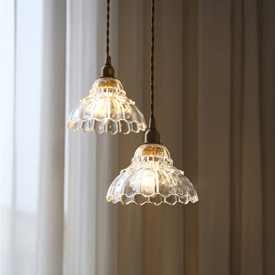 Modern Minimalist Bellflower Brass Glass 1-Light Pendant Light For Living Room