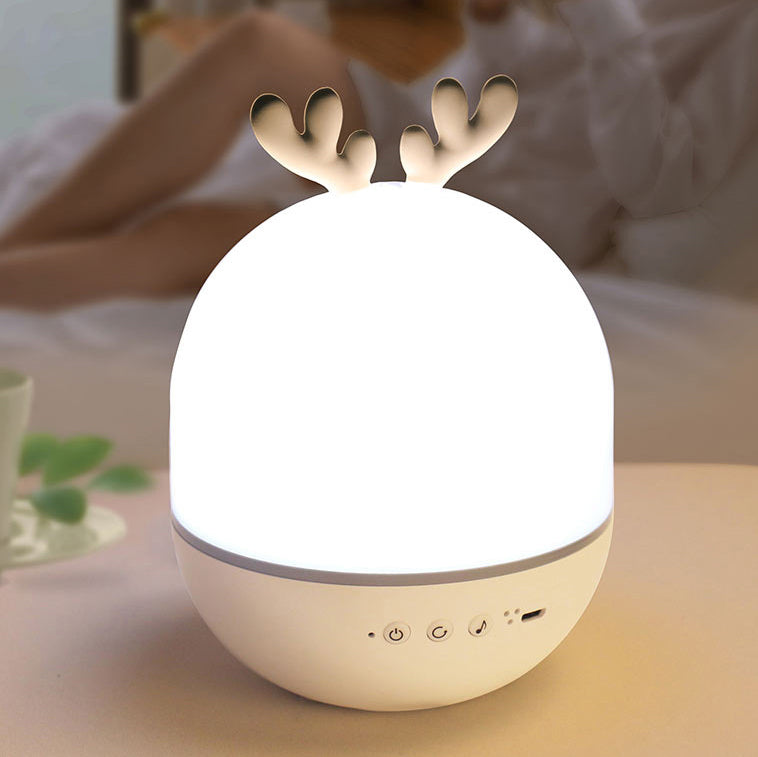 Contemporary Creative Kids Projectable Round Rabbit Deer ABS LED Table Lamp For Bedroom