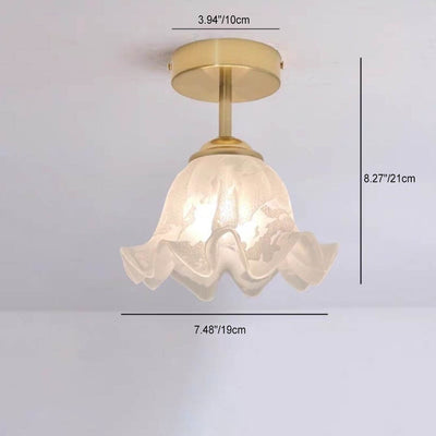 Nordic Retro Brass Glass Flower Lampshade 1-Light Semi-Flush Mount Ceiling Light