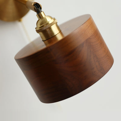 Contemporary Scandinavian Round Cone Dome Copper Wood 1-Light Wall Sconce Lamp For Bedroom