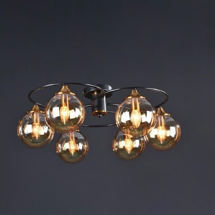 Modern Mid-Century Iron Frame Magic Bean Glass Shade 4/6-Light Semi-Flush Mount Ceiling Light For Living Room