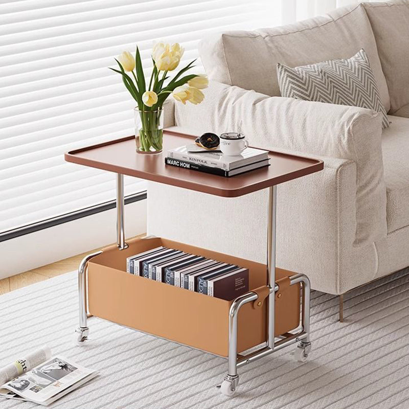 Modern Simplicity Tray Top Leather Storage Movable End Table 2-Tier For Living Room