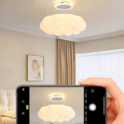 Contemporary Nordic Iron PE Cloud Shade LED Semi-Flush Mount Ceiling Light For Living Room