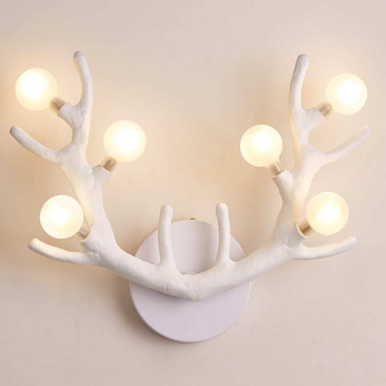 Contemporary Creative Resin Antler Branch Glass Shade 6-Light Wall Sconce Lamp For Bedroom