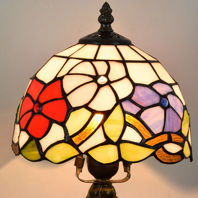 Traditional Tiffany Flower Aluminum Stained Glass 1-Light Table Lamp For Bedroom