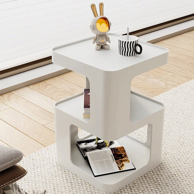 Modern Minimalist Square Metal End Table Two Tier For Living Room