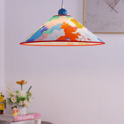 Modern Creative Cone Oil Painting Iron Fabric 1-Light Pendant Light For Living Room