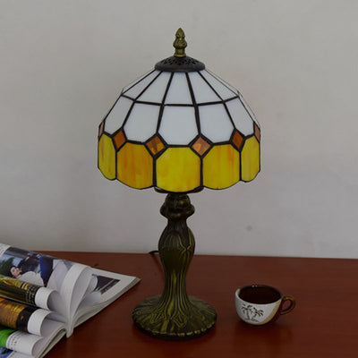 Traditional Tiffany Cylinder Half Globe Aluminum Glass 1-Light Table Lamp For Bedroom