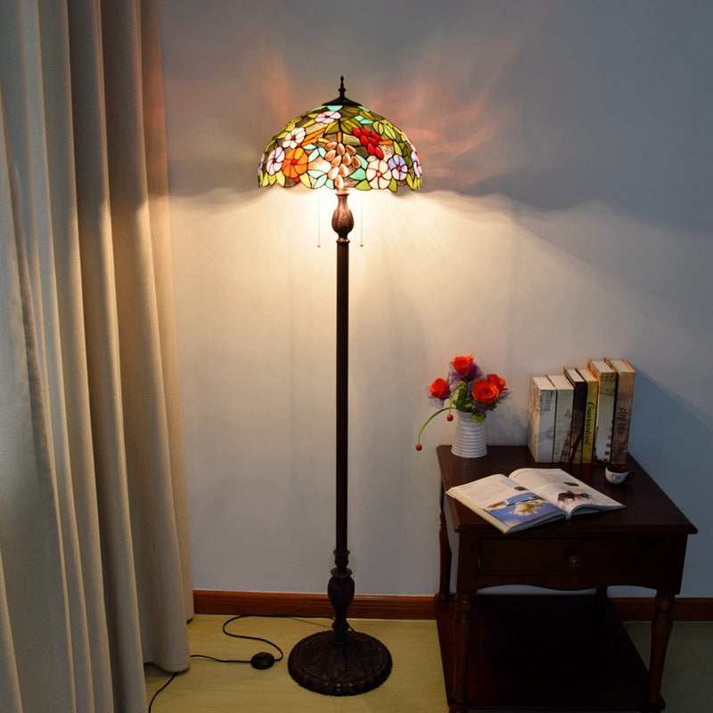 Traditional Tiffany Dome Iron Resin Glass 3-Light Standing Floor Lamp For Living Room