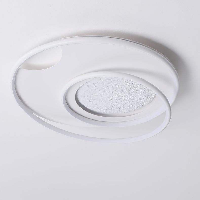 Modern Minimalist Round Circle Moon Aluminium Resin Silicone LED Flush Mount Ceiling Light For Bedroom