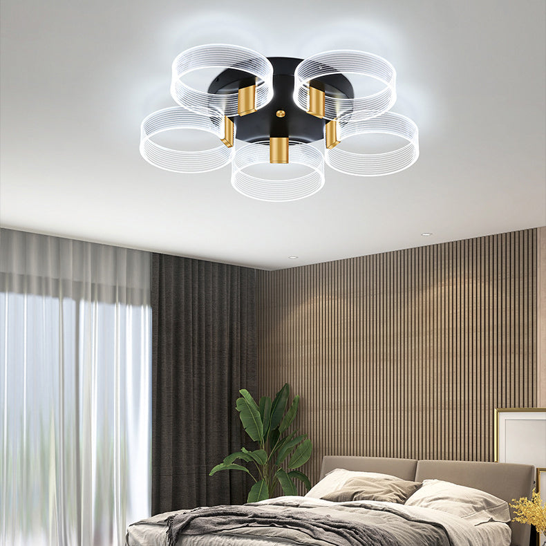 Modern Minimalist Multi Round Aluminum Acrylic LED Semi-Flush Mount Ceiling Light For Living Room