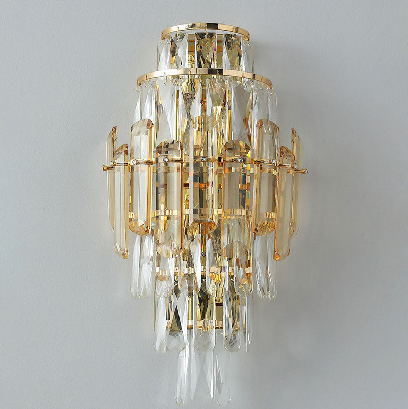 Contemporary Luxury Tiered Crystal Prismatic Dazzling Crystal 4-Light Wall Sconce Lamp For Living Room