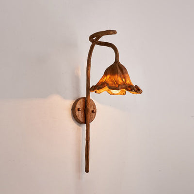 Traditional Chinese Resin Iron Flower Lotus Leaf 1-Light Wall Sconce Lamp For Dining Room