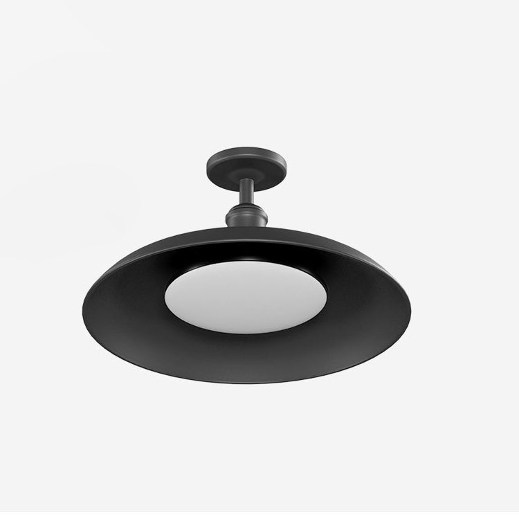 Contemporary Scandinavian Carbonized Steel Round Waterproof 1-Light Semi-Flush Mount Ceiling Light For Outdoor Patio