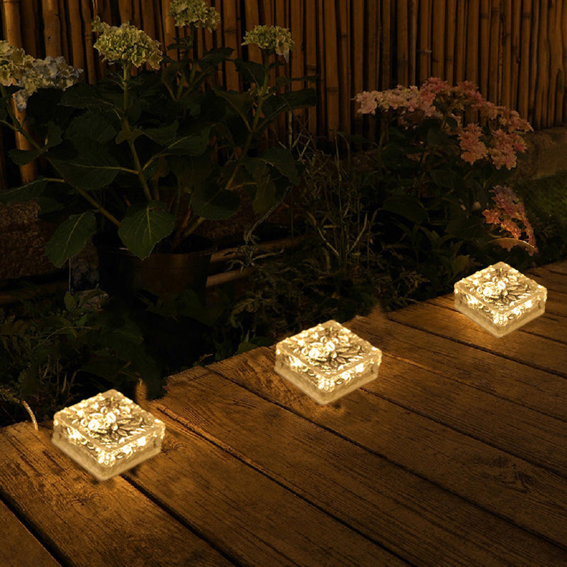 Contemporary Creative Solar Waterproof Square Patterned Floor Tile Acrylic LED Outdoor Light For Garden