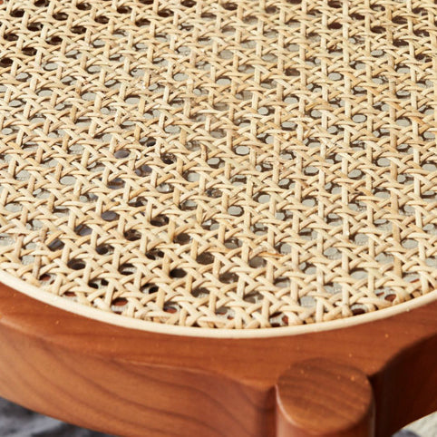 Traditional Japanese Round Rattan Weaving Solid Wood Frame Stackable Low Stool For Living Room